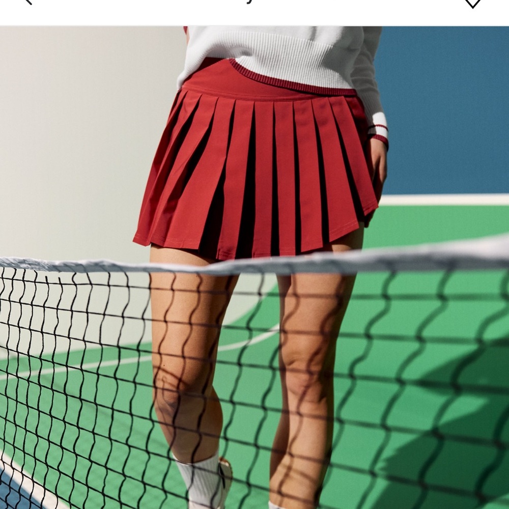 Red Pleated Mini Skirt